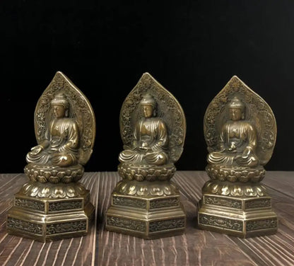 China brass archaize Three Saints Buddha crafts statue A set