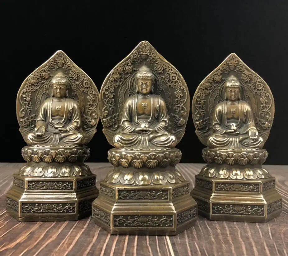 China brass archaize Three Saints Buddha crafts statue A set