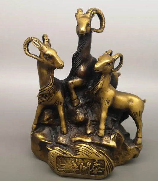 China brass archaize Three sheep Kaitai crafts statue