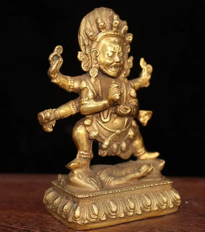 China brass archaize Tibetan four arm Buddha crafts statue