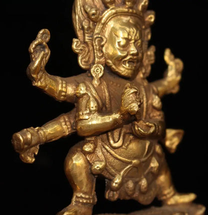 China brass archaize Tibetan four arm Buddha crafts statue