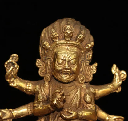 China brass archaize Tibetan four arm Buddha crafts statue