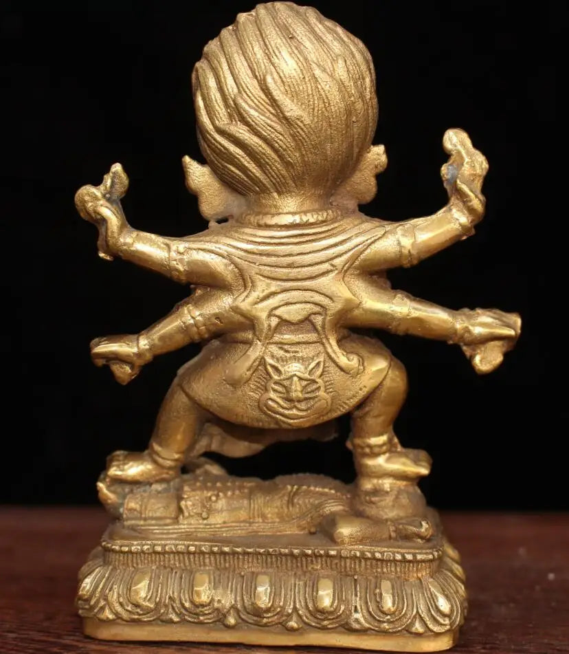 China brass archaize Tibetan four arm Buddha crafts statue