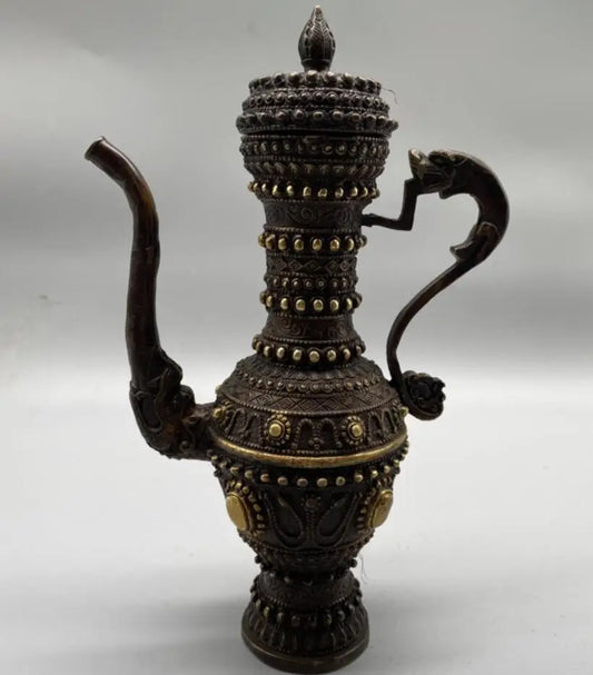 China brass archaize Tibetan teapot crafts statue