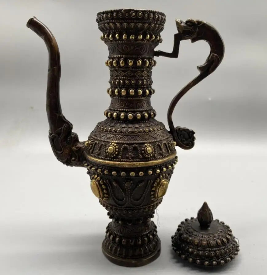 China brass archaize Tibetan teapot crafts statue