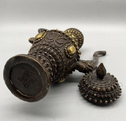 China brass archaize Tibetan teapot crafts statue