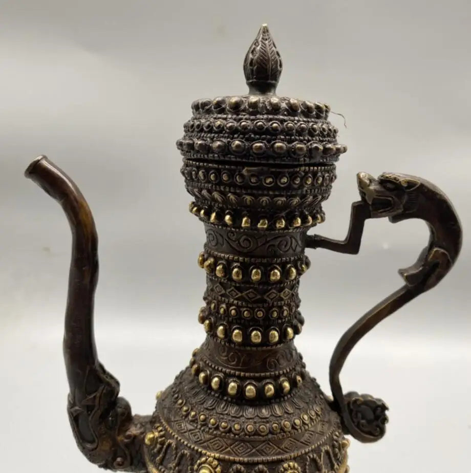 China brass archaize Tibetan teapot crafts statue