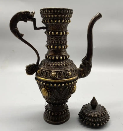China brass archaize Tibetan teapot crafts statue