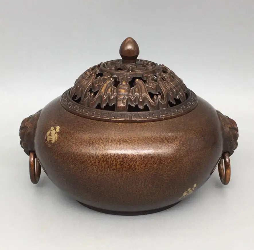 China brass archaize Tiger head Incense burner crafts statue