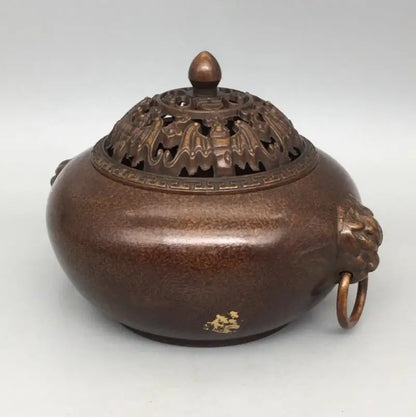 China brass archaize Tiger head Incense burner crafts statue