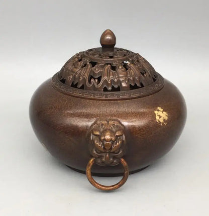 China brass archaize Tiger head Incense burner crafts statue