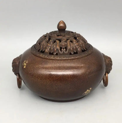 China brass archaize Tiger head Incense burner crafts statue