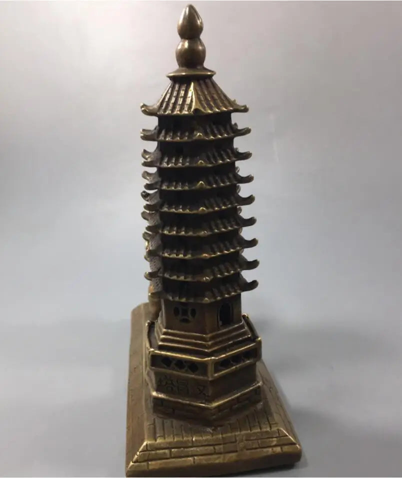 China brass archaize Tower Pen holder crafts statue