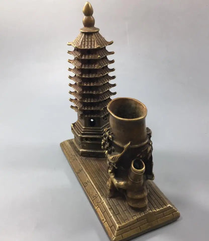 China brass archaize Tower Pen holder crafts statue