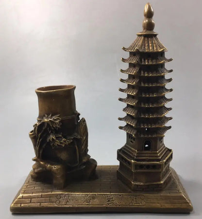 China brass archaize Tower Pen holder crafts statue