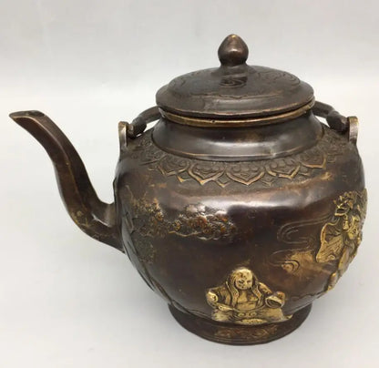 China brass archaize Two immortals teapot crafts statue