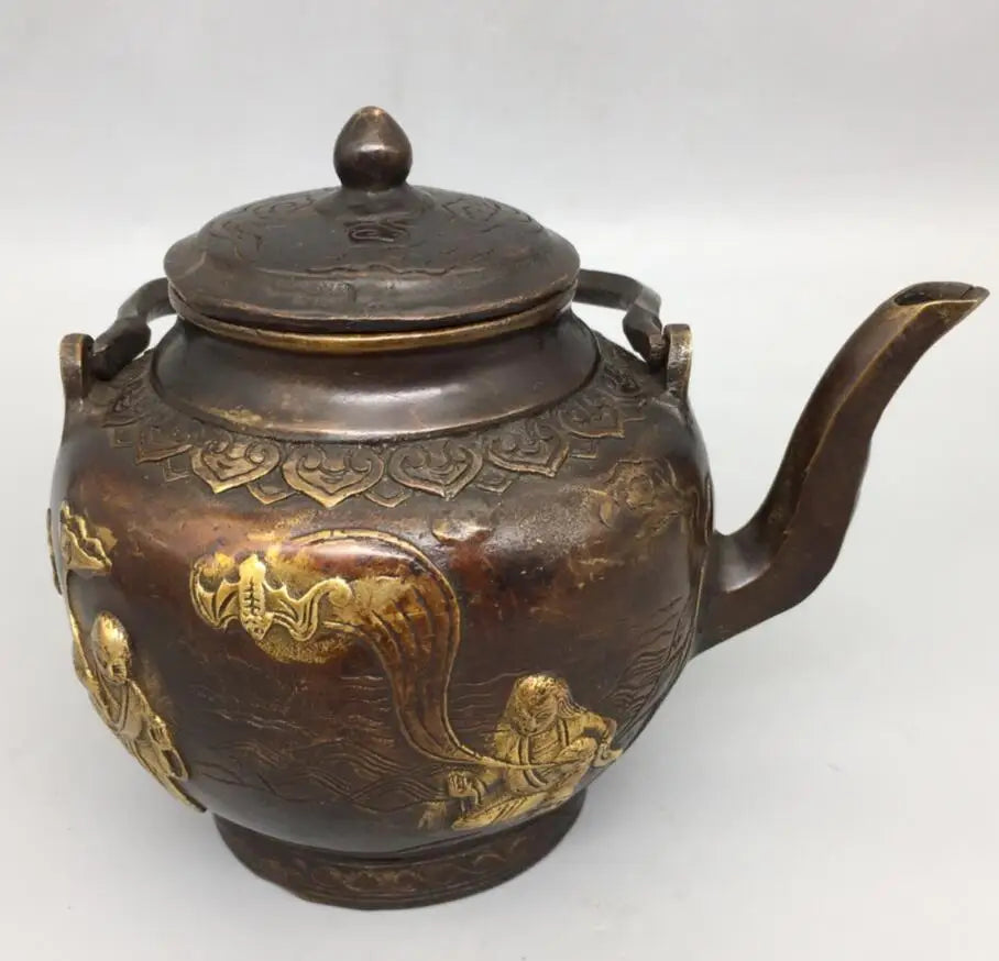 China brass archaize Two immortals teapot crafts statue