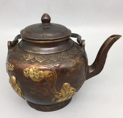 China brass archaize Two immortals teapot crafts statue
