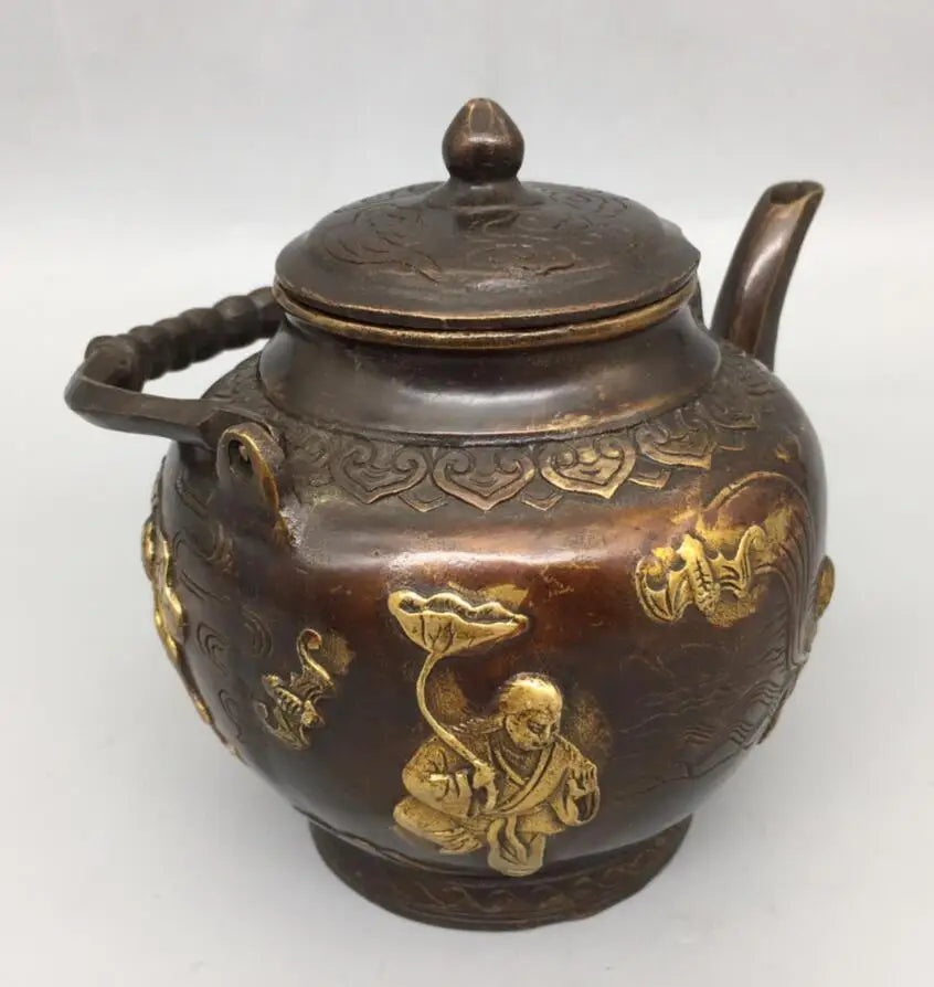 China brass archaize Two immortals teapot crafts statue