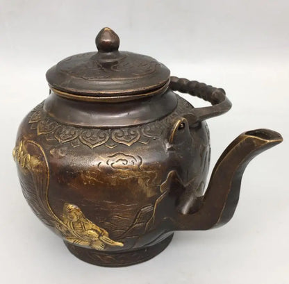 China brass archaize Two immortals teapot crafts statue