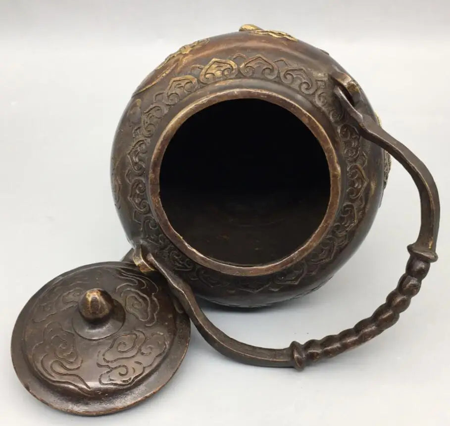 China brass archaize Two immortals teapot crafts statue