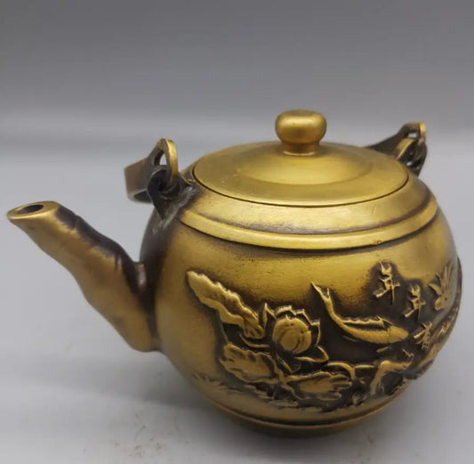 China brass archaize auspicious fish teapot crafts statue