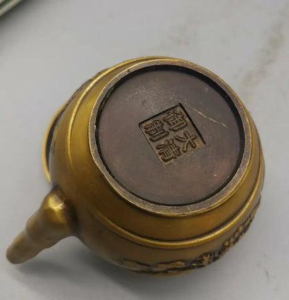 China brass archaize auspicious fish teapot crafts statue