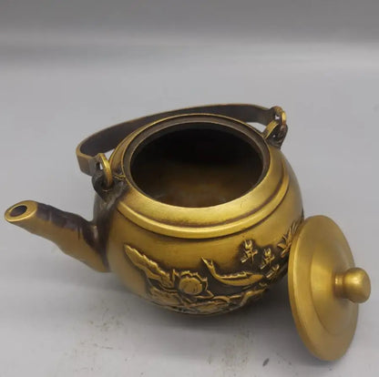 China brass archaize auspicious fish teapot crafts statue