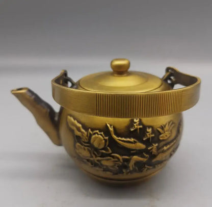 China brass archaize auspicious fish teapot crafts statue