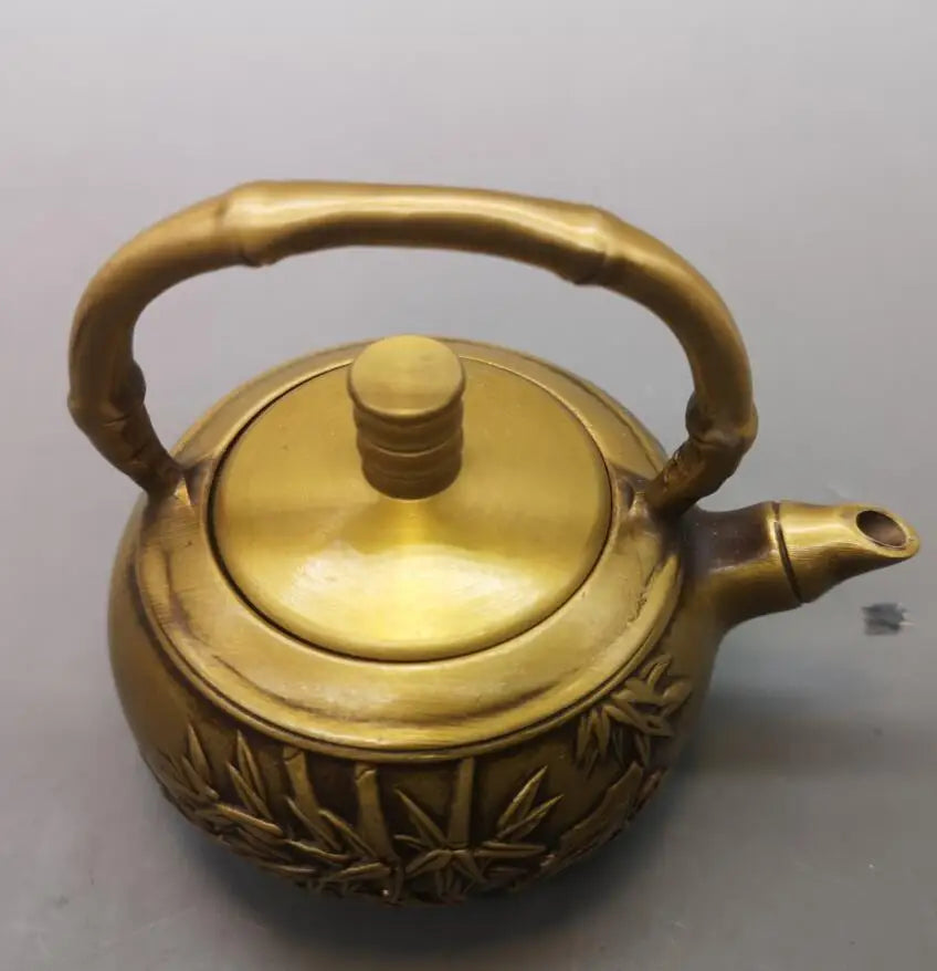 China brass archaize bamboo teapot crafts statue