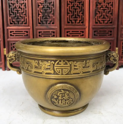 China brass archaize beast head cylinder crafts statue