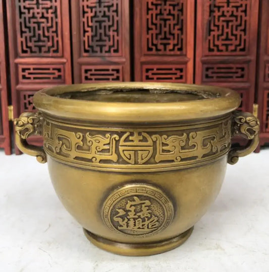 China brass archaize beast head cylinder crafts statue