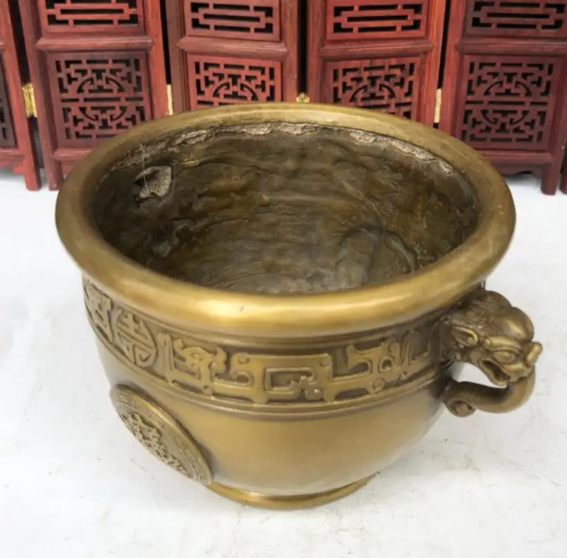 China brass archaize beast head cylinder crafts statue
