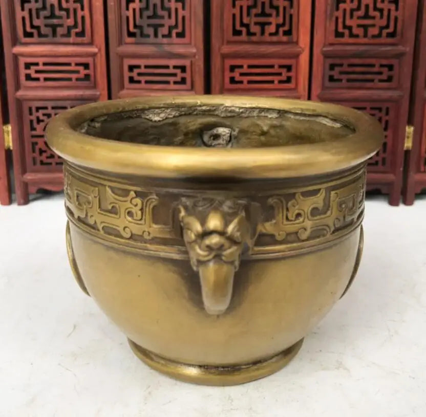 China brass archaize beast head cylinder crafts statue