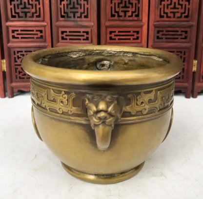 China brass archaize beast head cylinder crafts statue