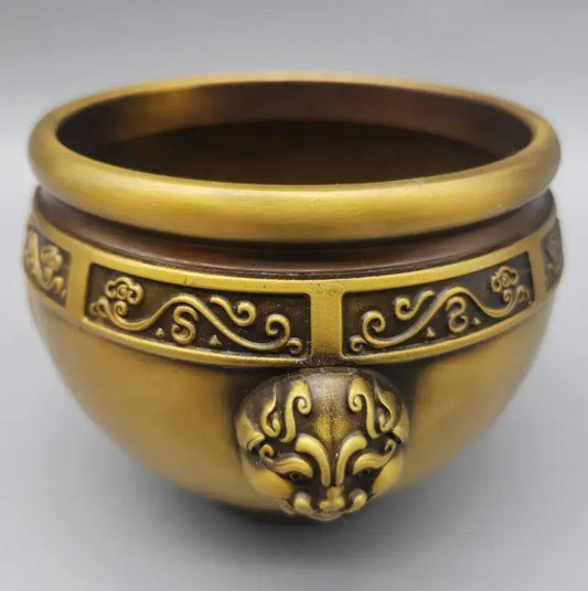 China brass archaize beast head recruit wealth cylinder crafts statue