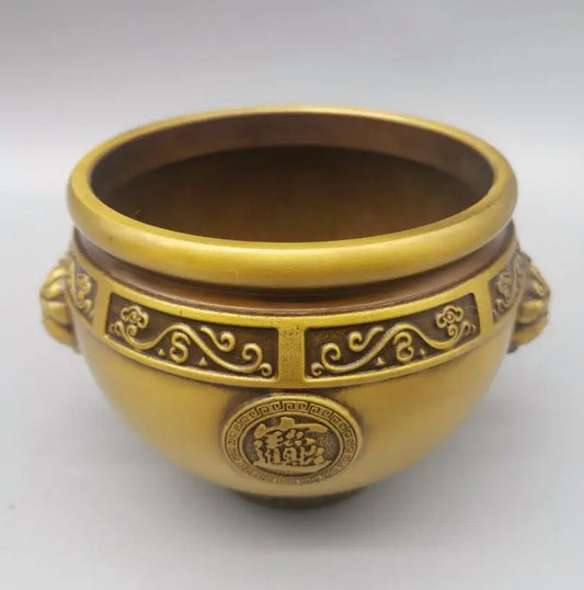 China brass archaize beast head recruit wealth cylinder crafts statue