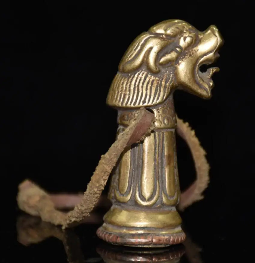 China brass archaize beast head seal small crafts statue