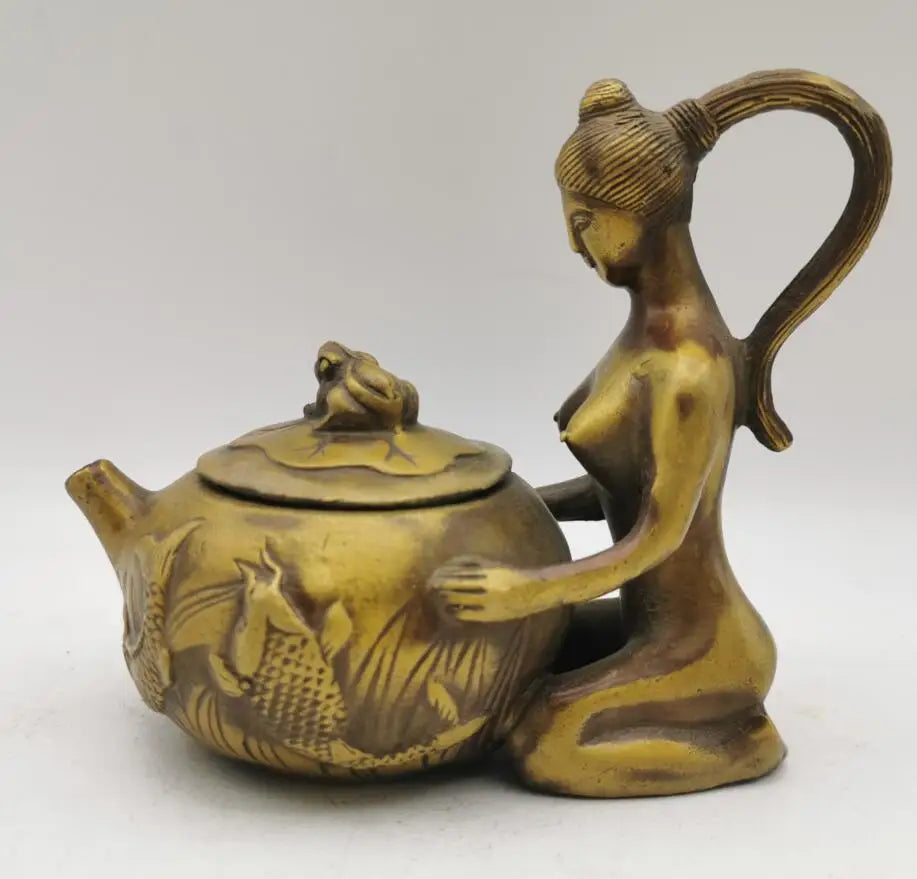 China brass archaize beauty teapot crafts statue