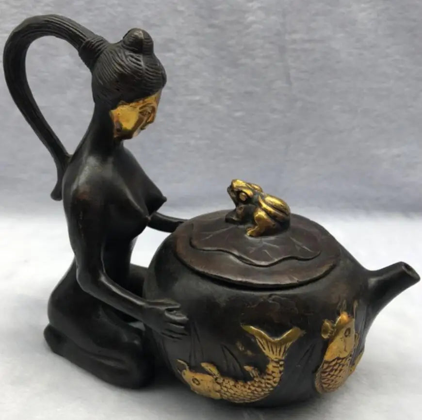 China brass archaize beauty teapot crafts statue