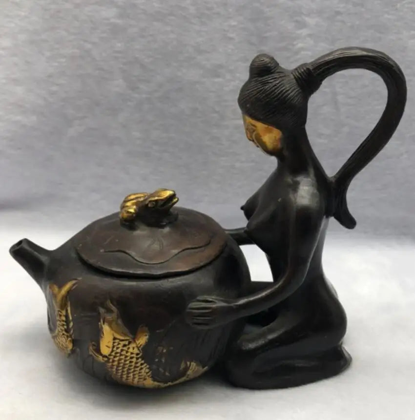 China brass archaize beauty teapot crafts statue
