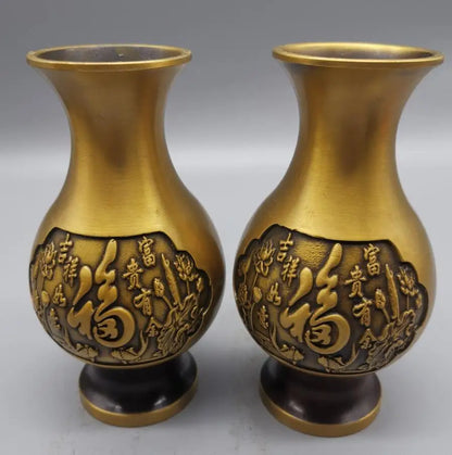 China brass archaize blessing word vase crafts statue A pair
