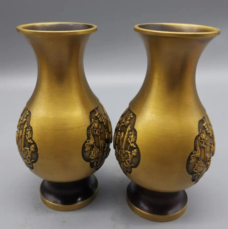 China brass archaize blessing word vase crafts statue A pair