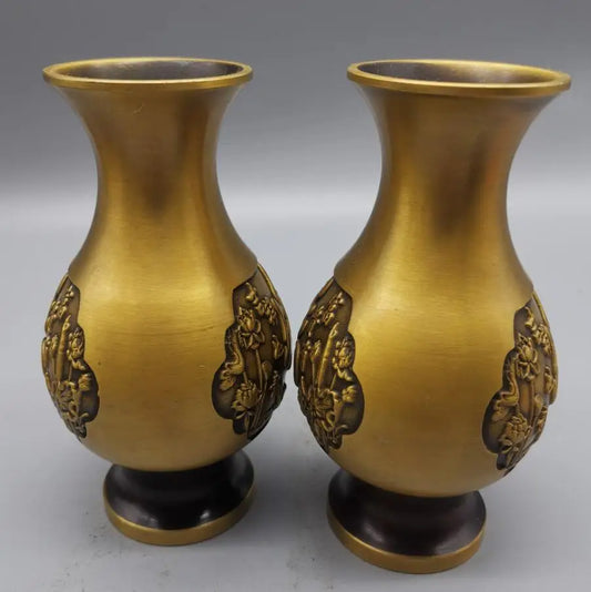 China brass archaize blessing word vase crafts statue A pair
