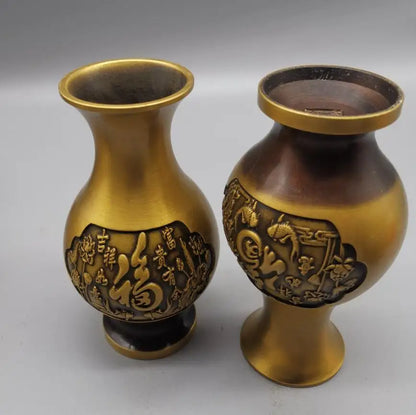 China brass archaize blessing word vase crafts statue A pair