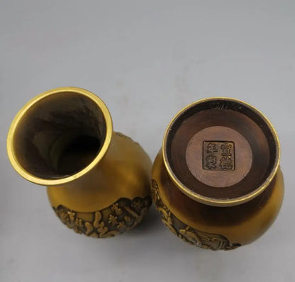 China brass archaize blessing word vase crafts statue A pair