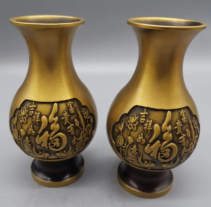 China brass archaize blessing word vase crafts statue A pair