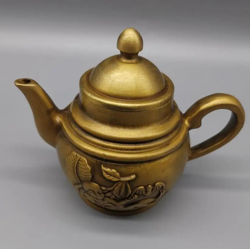 China brass archaize carving child teapot crafts statue