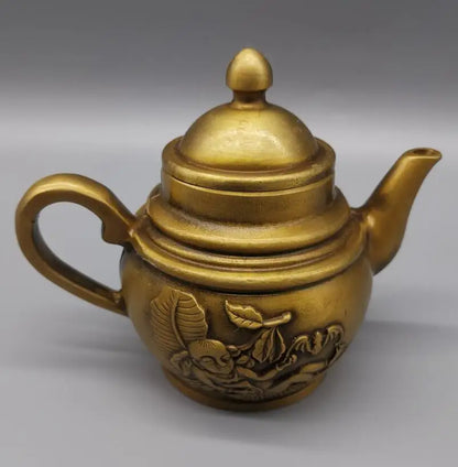 China brass archaize carving child teapot crafts statue