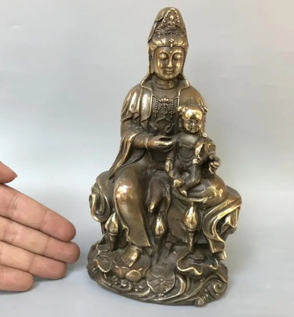 China brass archaize child Guanyin bodhisattva crafts statue